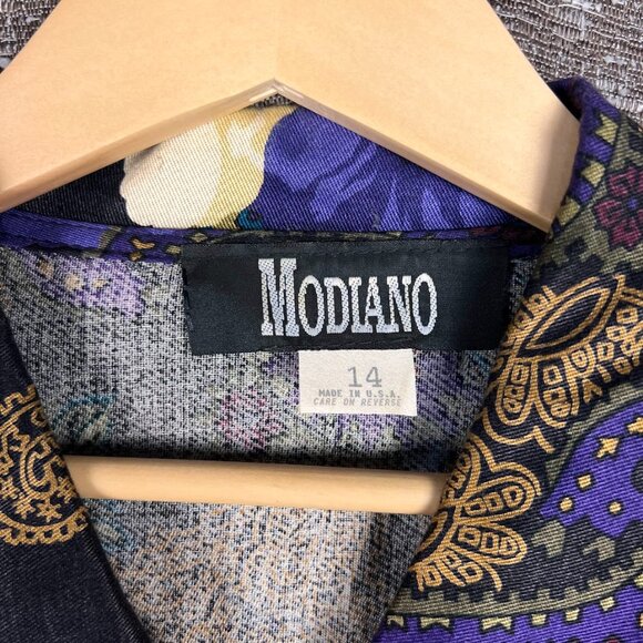Modiano Blouse Shirt Floral Multicolor Long Sleeves Women Size 14 - Picture 3 of 5
